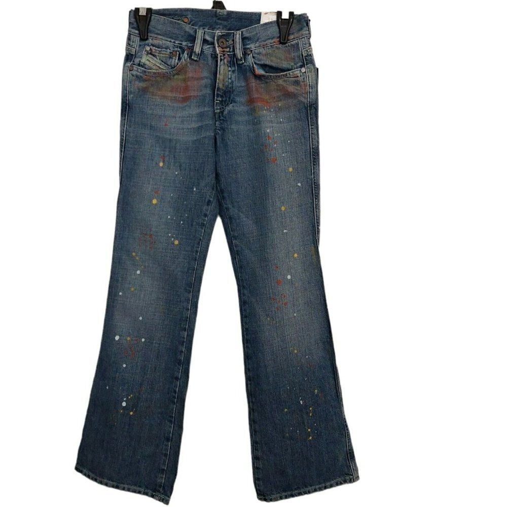 NWT Y2K Diesel Low‎ Rise Jeans Blue Paint Splatter Boot Cut Size 26/30 ORG $799